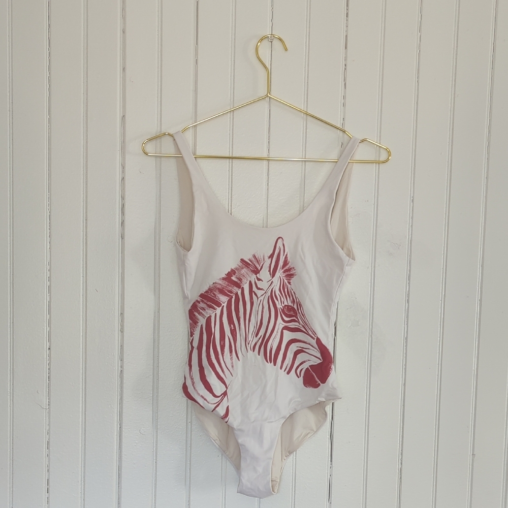 White and Red Zebra Print Swimsuit